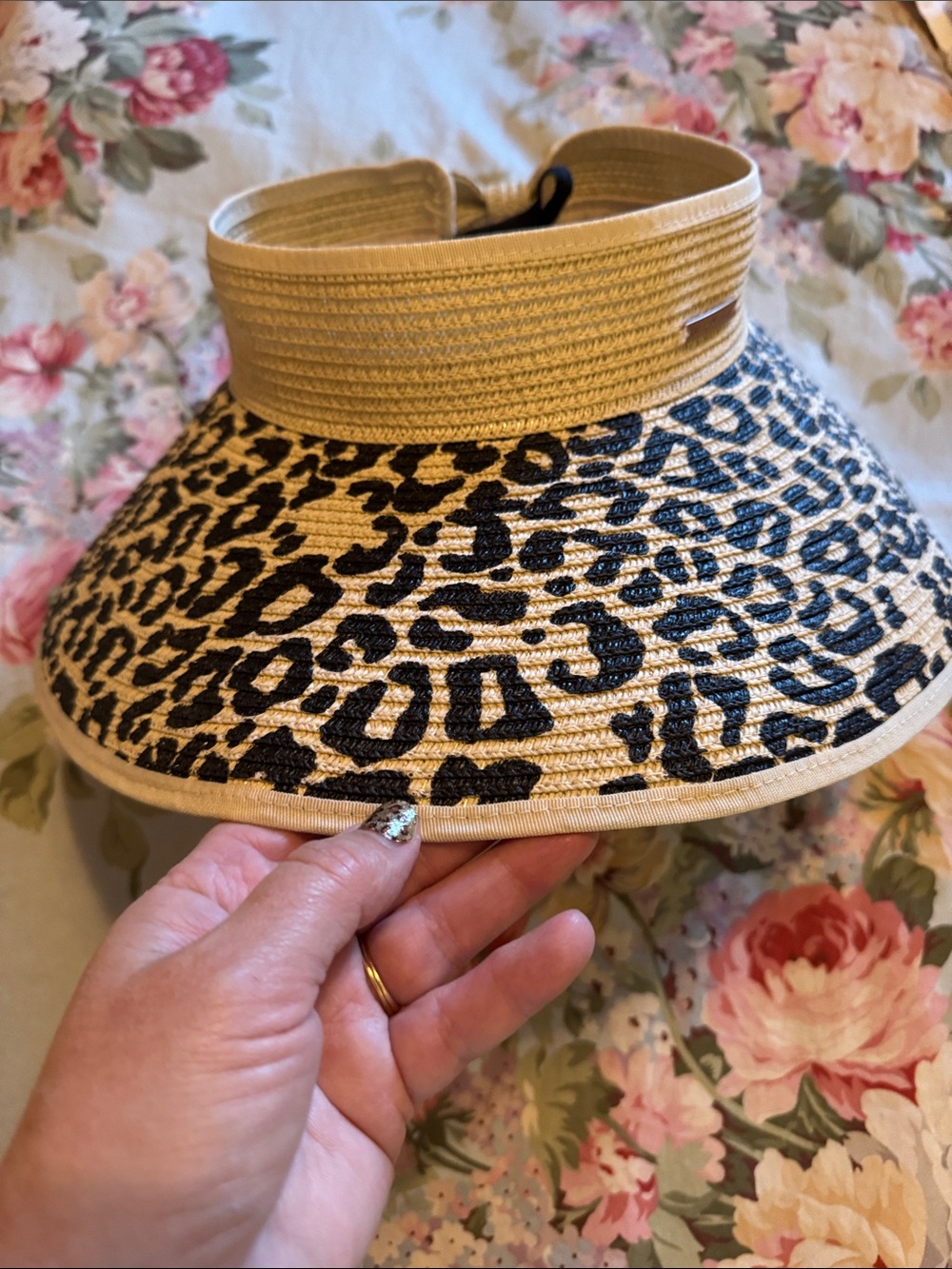 🐷🆕 Catherine Malandrino Packable Straw Leopard Print Sun Hat